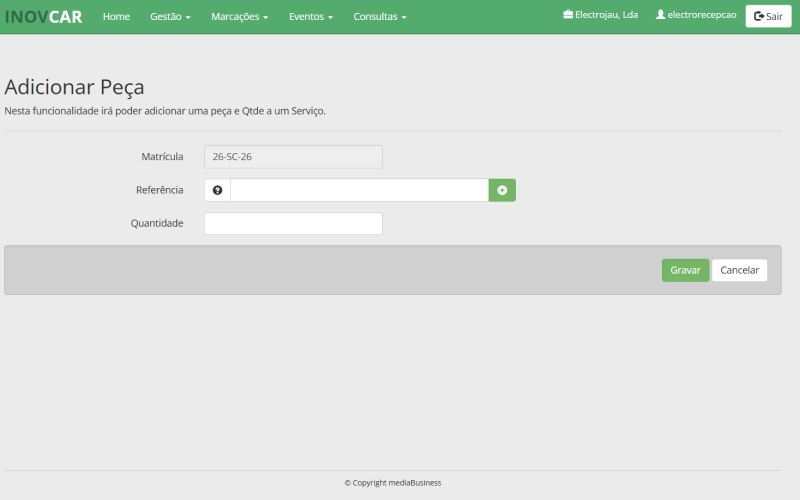 Interface de gestão de artigos